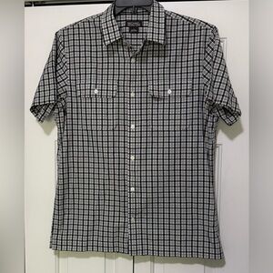 Michael Kors Mens Large Black White Plaid Cotton Button Up Shirt Pockets